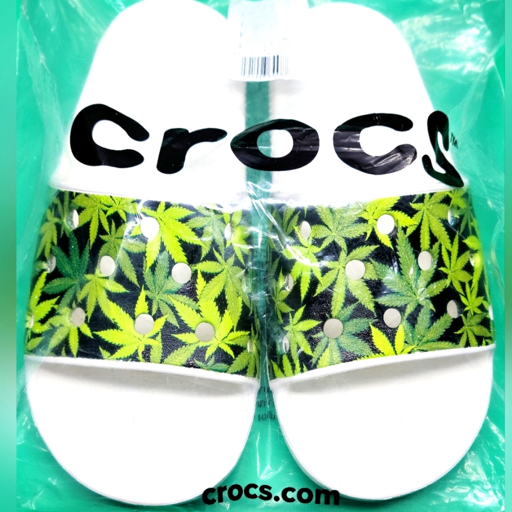Crocs Classic Slides Customized With 420 Plants Sz 7 Women New